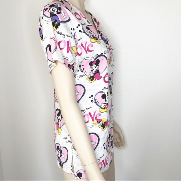 DISNEY Love Mickey Minnie Nurse Heart Scrub Top XS - Picture 4 of 7